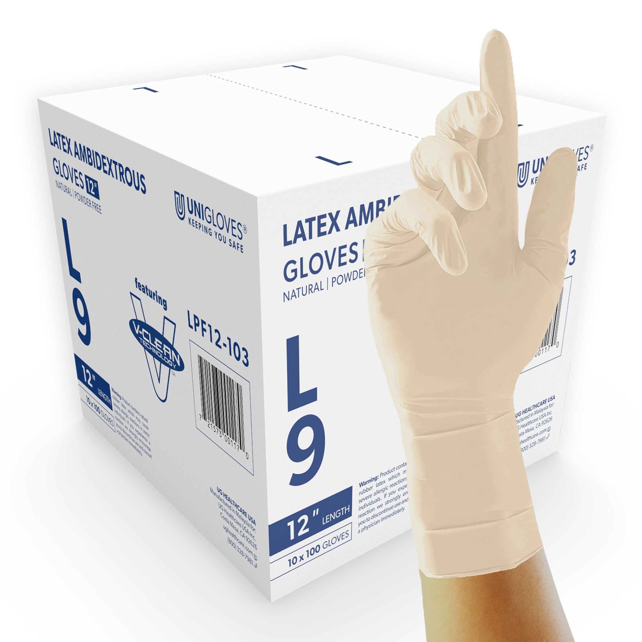V-Clean 12″ Latex gloves