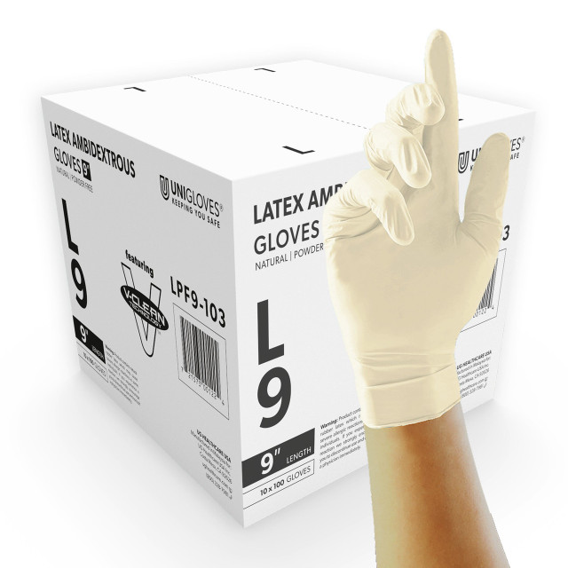 V-Clean 9″ Latex gloves PK 100