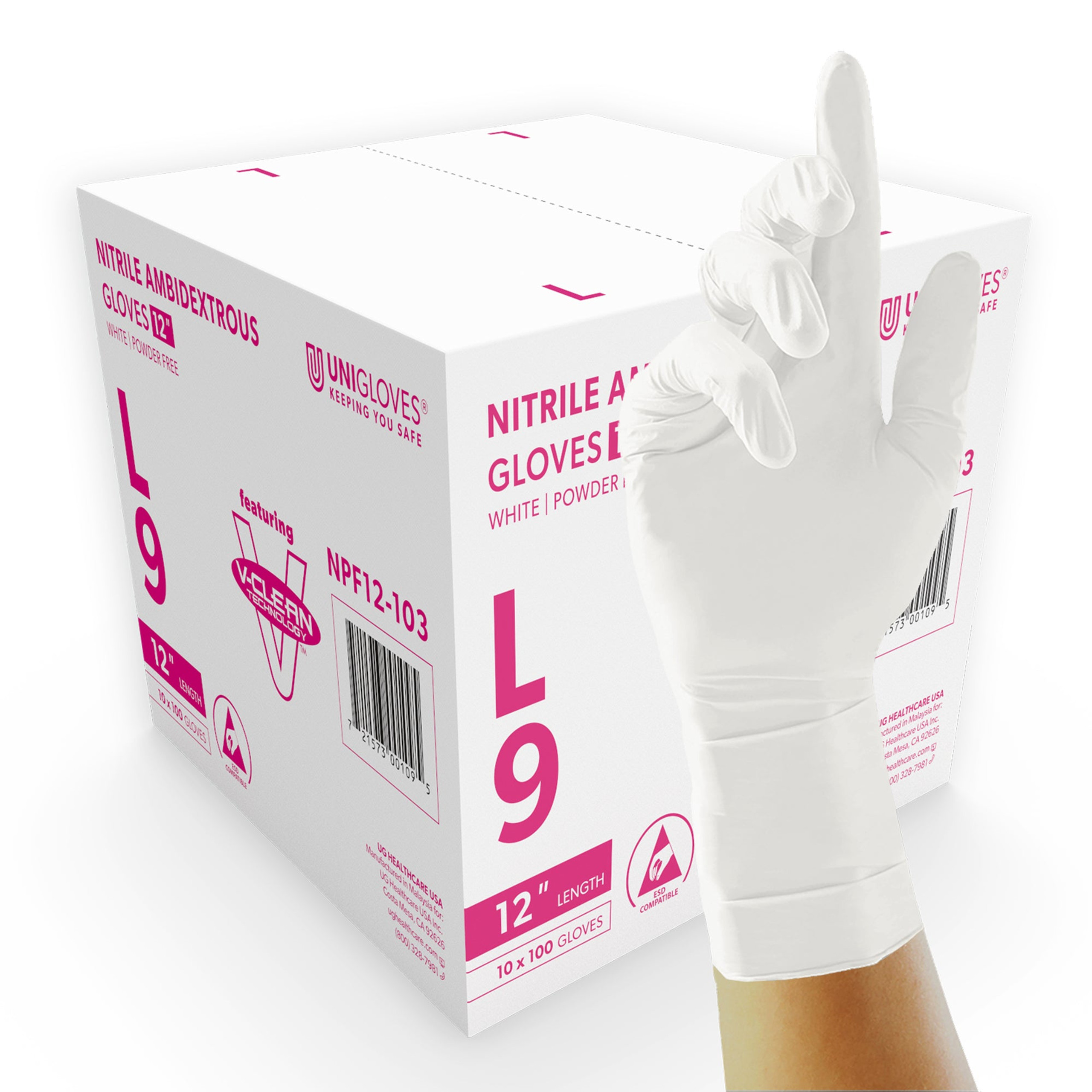 V-Clean 12" Nitrile gloves PK100