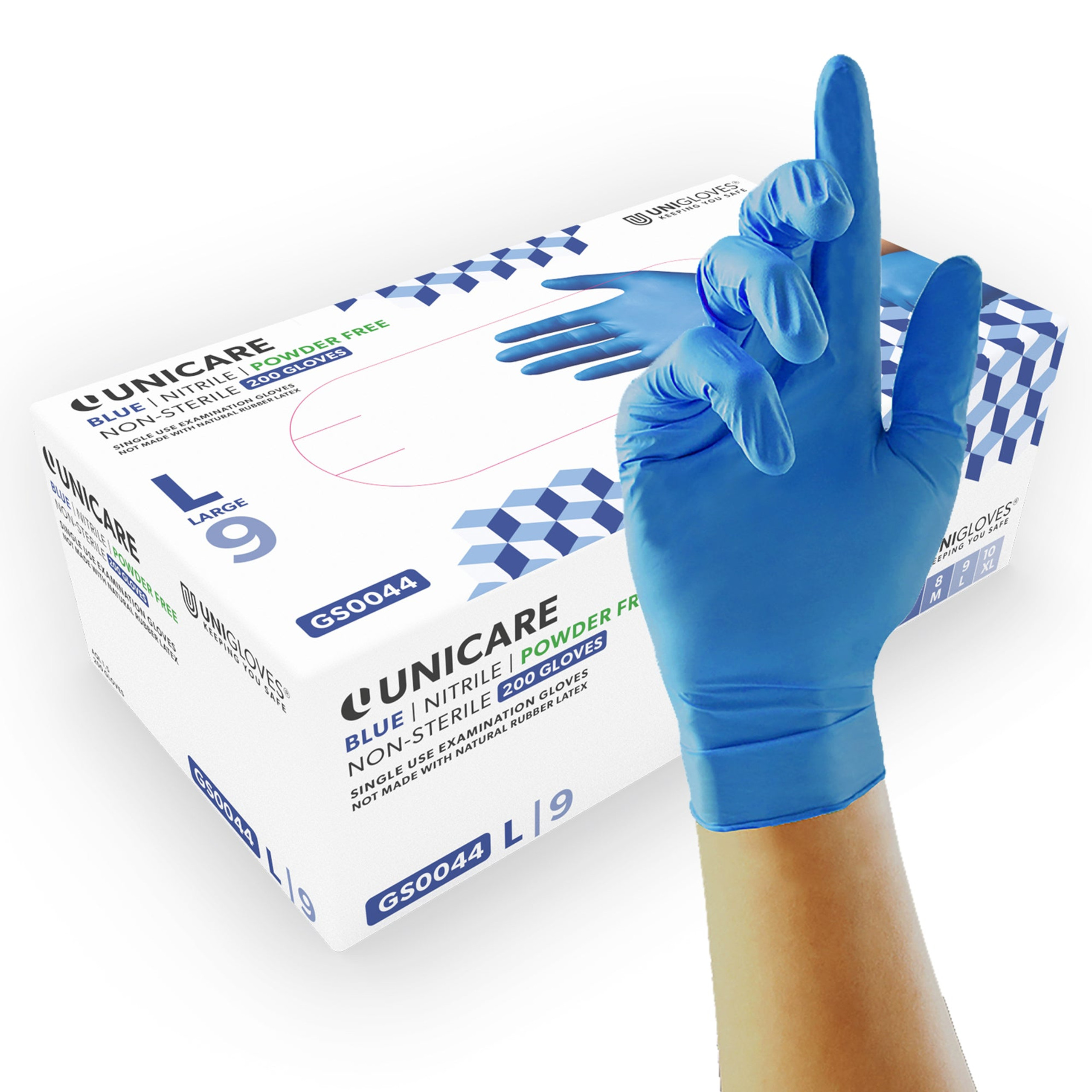 Unicare Soft Blue Nitrile gloves